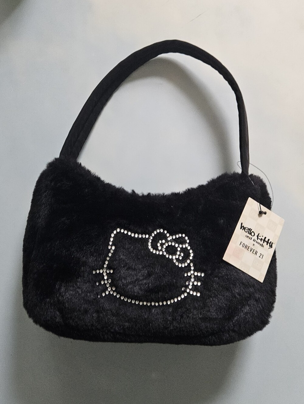 Forever 21 Black Faux Fur Hello Kitty Rhinestone Shoulder Bag